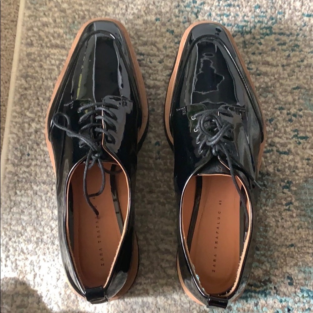 Never worn Black patent leather platform oxfords